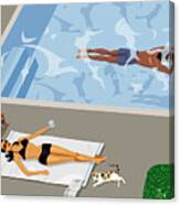 Woman Sunbathing Beside Swimming Pool Canvas Print