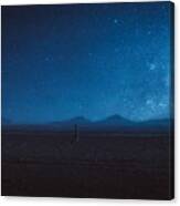 Woman Walks Under The Million Stars And Milky Way In Atacama Desert Canvas Print