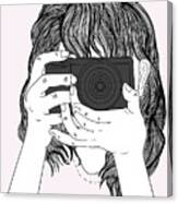Woman With A Camera - Line Art Graphic Illustration Artwork Canvas Print