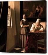 Woman Writing A Letter With Her Maid Canvas Print