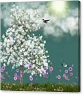 Wonderful Springtime With Hummingbirds Canvas Print