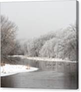 Yahara Winterscape - Yahara River Near Stoughton Wi With Geese Flying Canvas Print