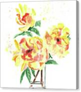Yellow Peonies In Vase Canvas Print