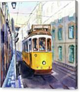Yellow Tram In Lisbon Portugal Painting Canvas Print