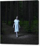 Young Woman Walking In Forest Canvas Print