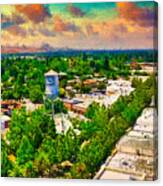 Yuba City And The Water Tower, California - Digital Painting Canvas Print