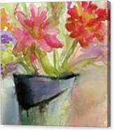 Zinnias In A Vase Watercolor Paintings Of Flowers Canvas Print