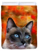 Fire And Ice - Siamese Cat Painting Duvet Cover by Michelle Wrighton