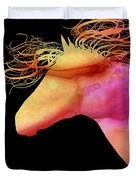  Colorful Abstract Wild Horse Orange Yellow And Pink Silhouette Duvet Cover by Michelle Wrighton