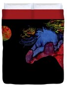 Colorful Abstract Full Moon Wild Horse Painting Duvet Cover by Michelle Wrighton