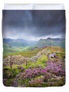 Heather And The Langdale Pikes On A Stormy Day In The Lake District Duvet Cover Heather And The Langdale Pikes On A Stormy Day In The Lake District Duvet Cover