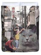 Children Washing A Giant Cat In Tokyo Streets Tapestry