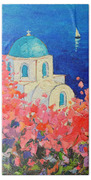 Santorini Impression - Full Bloom In Santorini Greece Bath Towel Santorini Impression - Full Bloom In Santorini Greece Bath Towel