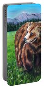 Grizzly Bear In Field Of Flowers Painting Portable Battery Charger