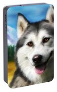 Smiling Siberian Husky  Painting Portable Battery Charger by Michelle Wrighton