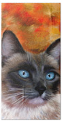Fire And Ice - Siamese Cat Painting Beach Towel by Michelle Wrighton
