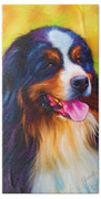 Colorful Bernese Mountain Dog Painting Beach Towel by Michelle Wrighton