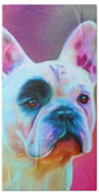 Vibrant French Bull Dog Portrait Beach Towel by Michelle Wrighton