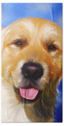 Happy Golden Retriever Painting Beach Towel by Michelle Wrighton
