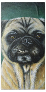 This Is My Happy Face - Pug Dog Painting Beach Towel by Michelle Wrighton