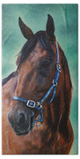 Tommy - Horse Painting Beach Towel by Michelle Wrighton