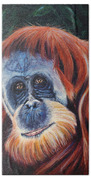 Wise One - Orangutan Wildlife Painting Beach Towel
