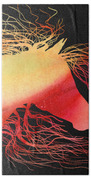 Wild Horse Abstract In Orange And Yellow Beach Towel by Michelle Wrighton