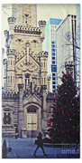 City Of Chicago Old Water Tower Christmas Beach Towel City Of Chicago Old Water Tower Christmas Beach Towel