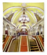 Panoramic View - Moscow Metro Escalator Fleece Blanket