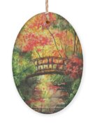 Beautiful Pond With Wooden Bridge In Fall Japanese Garden Watercolor  Painting by Irina Sztukowski - Fine Art America