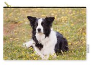 Border Collie In Field Of Yellow Flowers Carry-all Pouch by Michelle Wrighton
