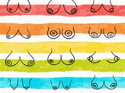 Minimal female breast size feminine body front view different boobs form  Watercolor rainbow stripes Wood Print by Mounir Khalfouf - Fine Art America