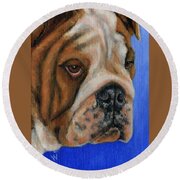 Beautiful Bulldog Oil Painting Round Beach Towel by Michelle Wrighton