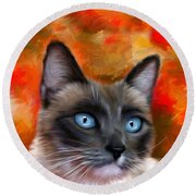 Fire And Ice - Siamese Cat Painting Round Beach Towel by Michelle Wrighton