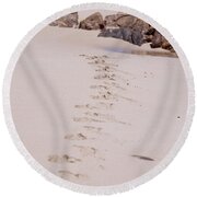 Footprints In The Sand Round Beach Towel