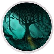 Forest Light Ethereal Fantasy Landscape  Round Beach Towel