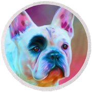 Vibrant French Bull Dog Portrait Round Beach Towel by Michelle Wrighton