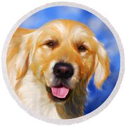 Happy Golden Retriever Painting Round Beach Towel by Michelle Wrighton
