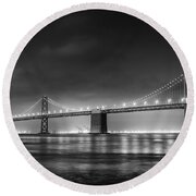 The Bay Bridge Monochrome Round Beach Towel The Bay Bridge Monochrome Round Beach Towel