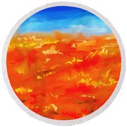 Vibrant Desert Abstract Landscape Painting Round Beach Towel