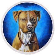 American Staffordshire Terrier Dog Painting Round Beach Towel by Michelle Wrighton