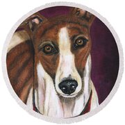 Royalty - Greyhound Painting Round Beach Towel by Michelle Wrighton