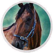 Tommy - Horse Painting Round Beach Towel by Michelle Wrighton