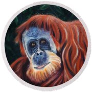 Wise One - Orangutan Wildlife Painting Round Beach Towel
