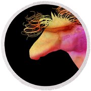  Colorful Abstract Wild Horse Orange Yellow And Pink Silhouette Round Beach Towel by Michelle Wrighton