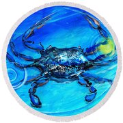 Blue Crab Abstract Round Beach Towel