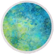 Blue Yellow Abstract Beach Fizz Round Beach Towel by Michelle Wrighton