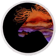 Colorful Abstract Wild Horse Silhouette In Purple And Orange Round Beach Towel by Michelle Wrighton