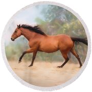 Galloping Thoroughbred Horse Round Beach Towel by Michelle Wrighton