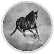 Horse Power Black And White Round Beach Towel by Michelle Wrighton